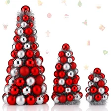 3 Pcs Christmas Ball Tree 16''/10''/6'' Tabletop Christmas Tree Decorative Ball