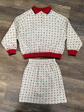 Vintage 80s Girls Oshkosh Skirt Sweater Set 10-12 7-8 Gray Red Black