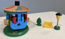 Vintage Brio Merry Go Round Carousel Park Lot Bench Lamp Tree 6 People