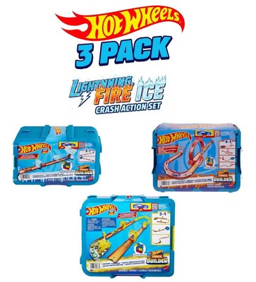 Hot Wheels Track Builder Playsets - Lightning Boost, Ice Crash & Flame Stunt