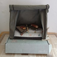 Maileg Mouse Happy Camper Tent. Blanket, Wood, Sausage, Croissant Retired
