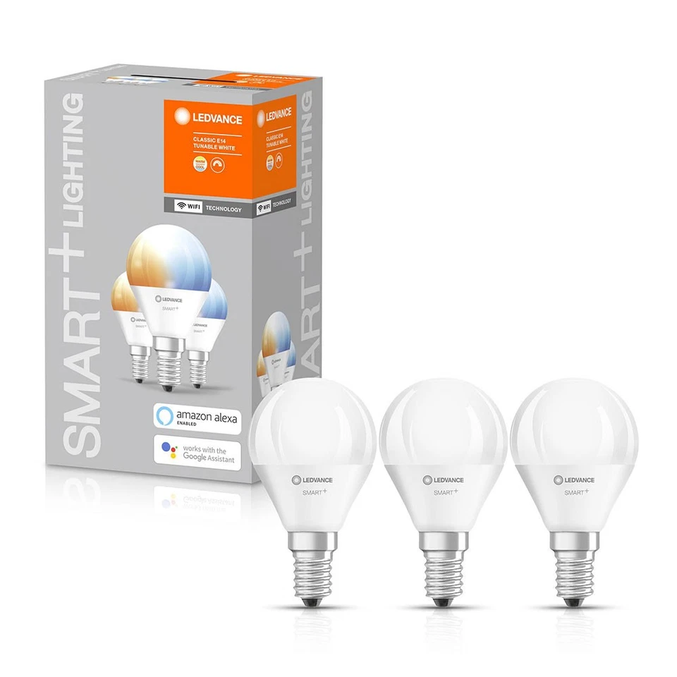 3 x Ledvance Smart+ Tropfen 4,9W = 40W E14 matt 470lm CCT 2700K-6500K App WiFi