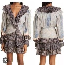 Ulla Johnson Blue Silk Sara Moonstone Ruffled Crepon Mini Dress SZ 10 no 🏷️