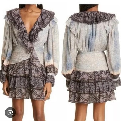 Ulla Johnson Blue Silk Sara Moonstone Ruffled Crepon Mini Dress SZ 10 no  ️