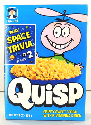Vintage: Quaker Quisp Cereal FULL BOX Sealed Box Space Trivia #2 Back (1991)