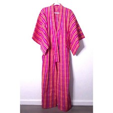 Handmade Kimono Robe fits XS S M L, Modern Japanese Style Pink Yellow Plaid