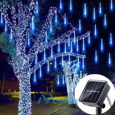 144LED Blue Solar Light Falling Meteor String Lights Garden Party Outdoor Decor