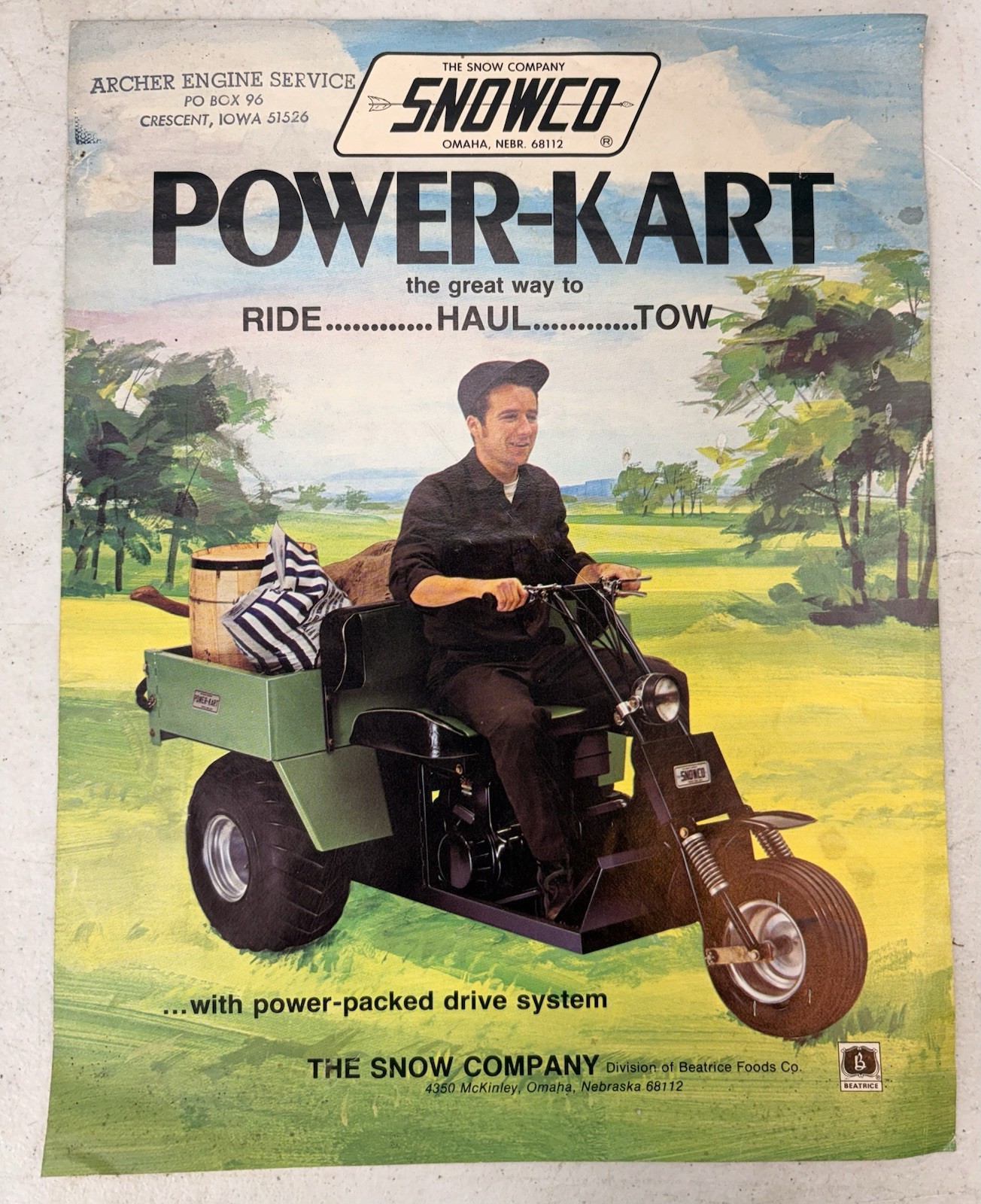 Brochure vendita 3 ruote Snowco Power-Kart 1973 originale, scheda tecnica