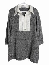 ZARA Preppy Tweed Contrast Bib Collar Dress  XL Pre‑Loved Chic dark academia 