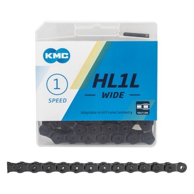KMC HL1 Wide Chain - Single Speed 1/2'' x 1/8'', 100 Links, Half Link Chain, Black
