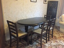 GENUINE PRIORY DARK OAK EXTENDING DINING TABLE WITH 4 CHAIRS