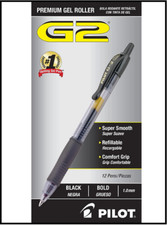 Pilot G2 Bold 1.0 Mm Black Gel Ink Pen Office Supply 1 Dozen 31256