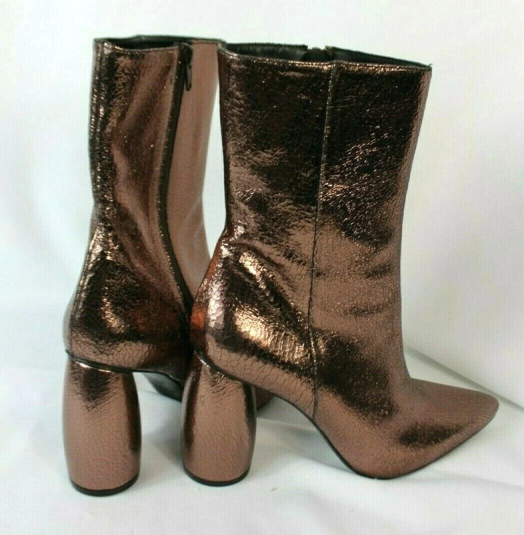 STRATEGIA Rose Gold Crackle Leather Ankle Boots Sz 40 NEW eBay