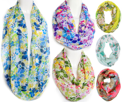 Flower Print Summer Lightweight Floral Pattern Infinity Loop Scarf
