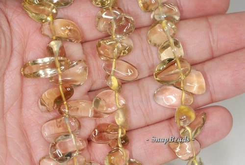 22X9-10X8MM LEMON QUARTZ GEMSTONE GRADE A PEBBLE CHIP LOOSE BEADS 7inch - Foto 2 di 3