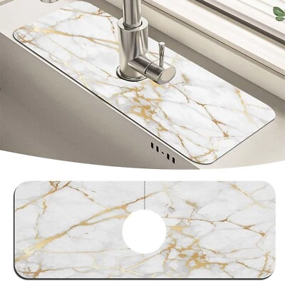 Marble White Kitchen Sink Faucet Mat Splash Guard, Absorbent Quick-Dry Kit 2PCS
