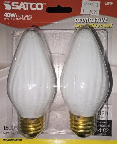 (2) 2-packs of New Satco S2768 NON-LED 40W, F15, Flame Shaped, White - DIMMABLE - Picture 3 of 3