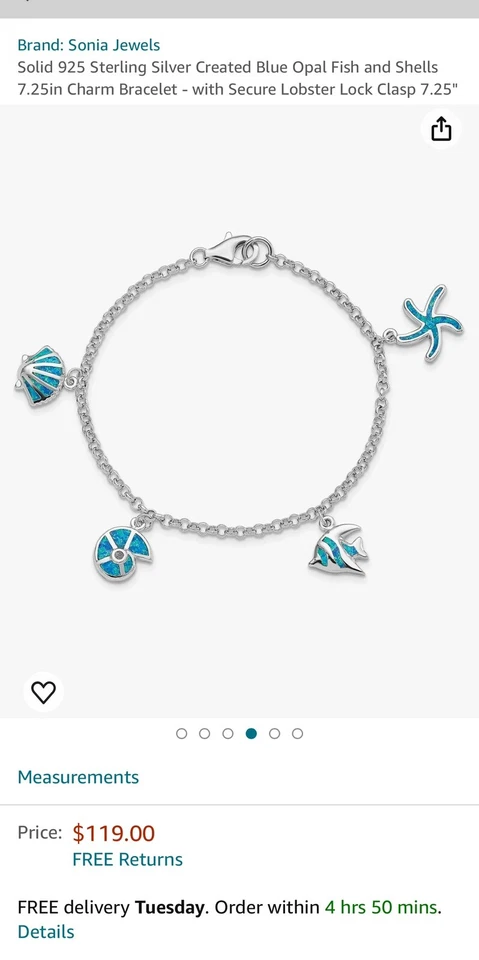 Brazalete plateado con cierre de langosta y peces y conchas de ópalo azul 7,25 pulgadas Foto 3 de 3