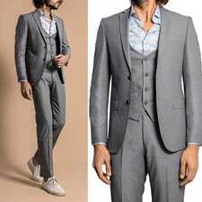 Grey Business Spring Men's Suit Single Breasted Notch Lapel Groom Wedding Custom