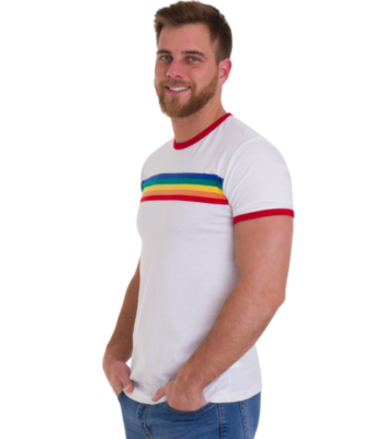 New 60's/70's vintage retro mod style White rainbow striped across