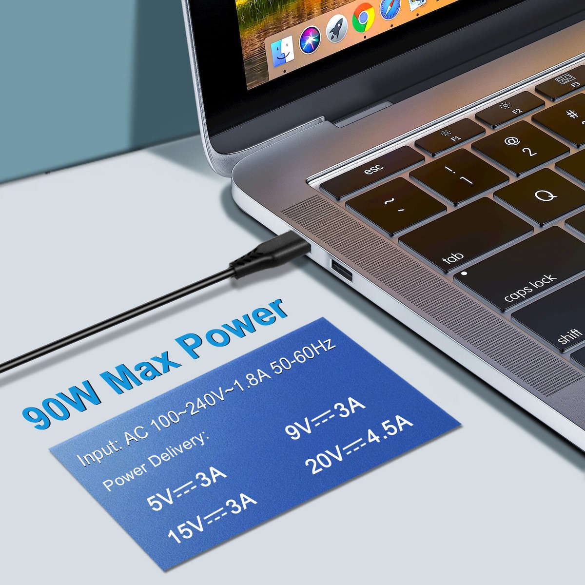Chargeur Universel USB-C 90W Pour Dell, MacBook Pro, HP, Lenovo - Noir