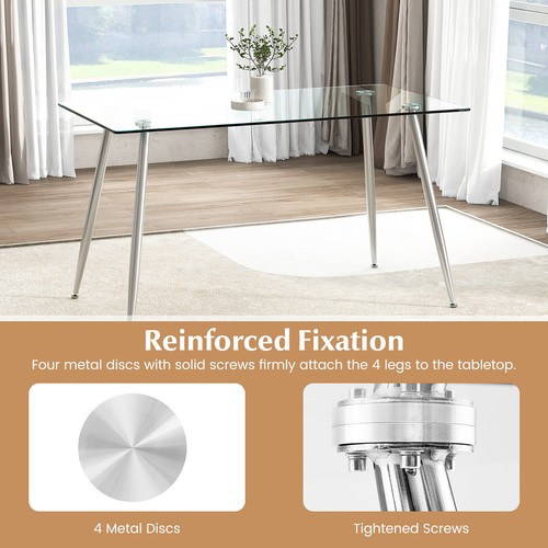 Modern Glass Dining Table Rectangular Table W/Metal Legs For Kitchen Silver - Picture 8 of 10