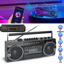 Retro Bluetooth Cassette Radio Player Recorder AM FM SD Portable Boombox Speaker