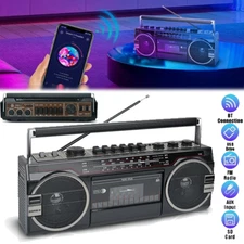 Retro Bluetooth Cassette Radio Player Recorder AM FM SD Portable Boombox Speaker