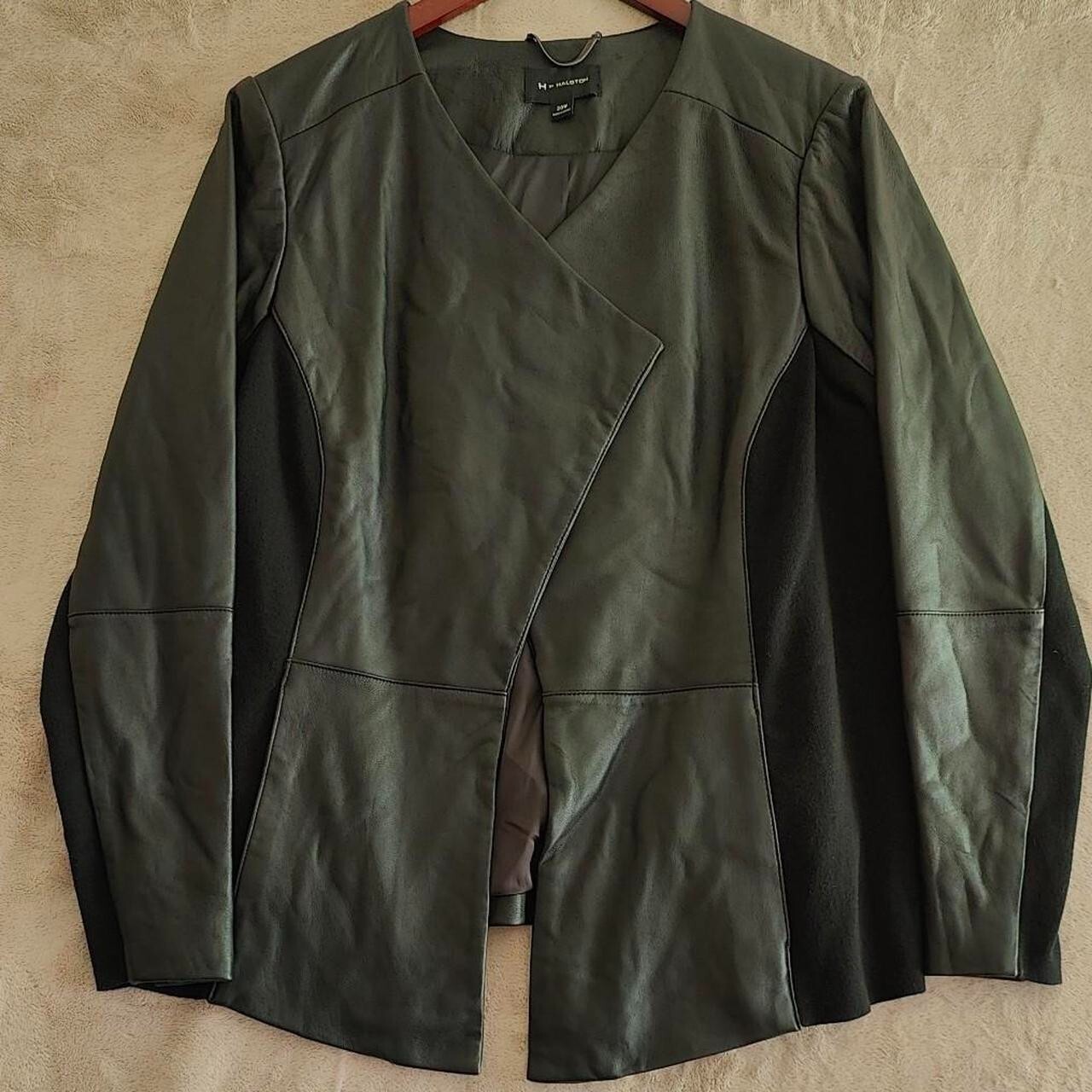 H by Halston Soft Black Leather Open Front Jacket w Stretch Knit Sides 20W