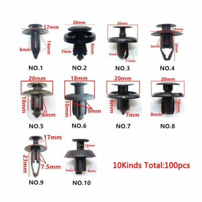 100pcs Bumper Clips Fender Trim Car Auto Push Pin Rivet Fastener 6 7 8 9mm