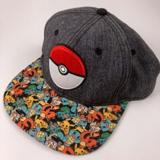 Pokemon character brim hat gray upper with ball youth cap