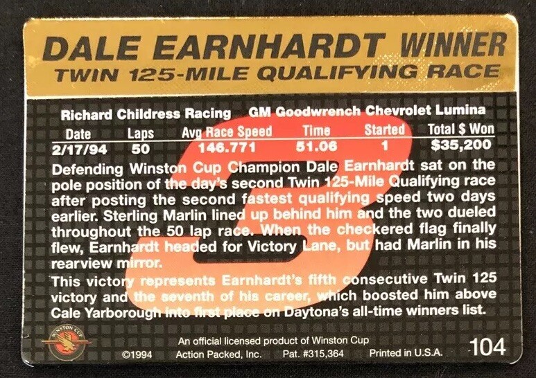 1994 Action Packed NASCAR Racing Dale Earnhardt Daytona Review