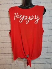 Dirtee Laundry Crop Top Women XL Red Happy Tie Front Y2K Style Tank Sleeveless