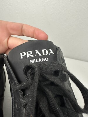 Prada High Top Lace Up Sneakers Trainers Mens 11 Black Leather Nylon Shoes Prada High Top Lace Up Sneakers Trainers Mens 11 Black  main image 4