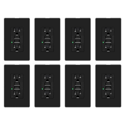 8 PK 15 AMP GFCI (GFI) Receptacle Outlet - Tamper Resistant TR WR GFCI ETL Black