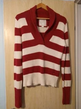 American Eagle Outfitters Womens Shawl Collar Dark Pink  Striped Sweater