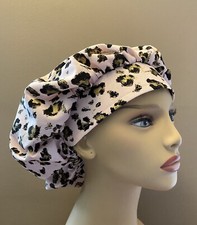 Pink Leopard Bouffant or surgical scrub cap women made with Pink Leopard Fabric