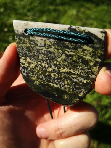 Pounamu Greenstone Serpentine Mix Quartz Pyrite Carving Breastplate Pendant - Picture 4 of 10