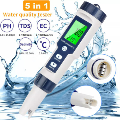 5 in 1 Digital PH/EC/TEMP/SALT/TDS Wassertester Messgerät Trinkwasser Pool