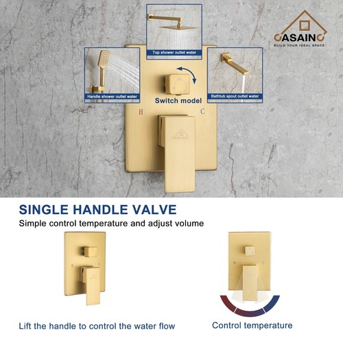 CASAINC 10/12" Duscharmatur Set mit Mischventil Set Duschkopf Kombi Wandmontage - Bild 20 von 23