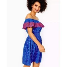 NEW Lilly Pulitzer Kalama Off-The-Shoulder Smocked Mini Dress Borealis Blue XS