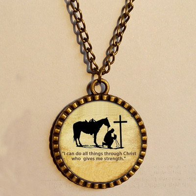 PRAYING COWBOY Pendant Necklace Cross 