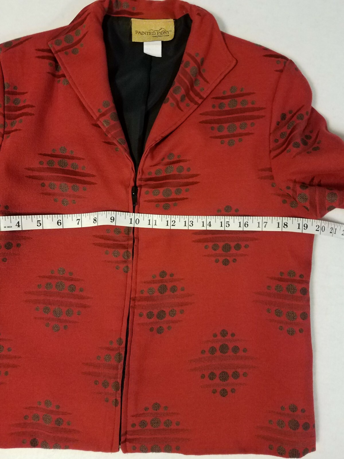 Giacca blazer vintage dipinto rosso pony sud ovest azteco arazzo medio USA