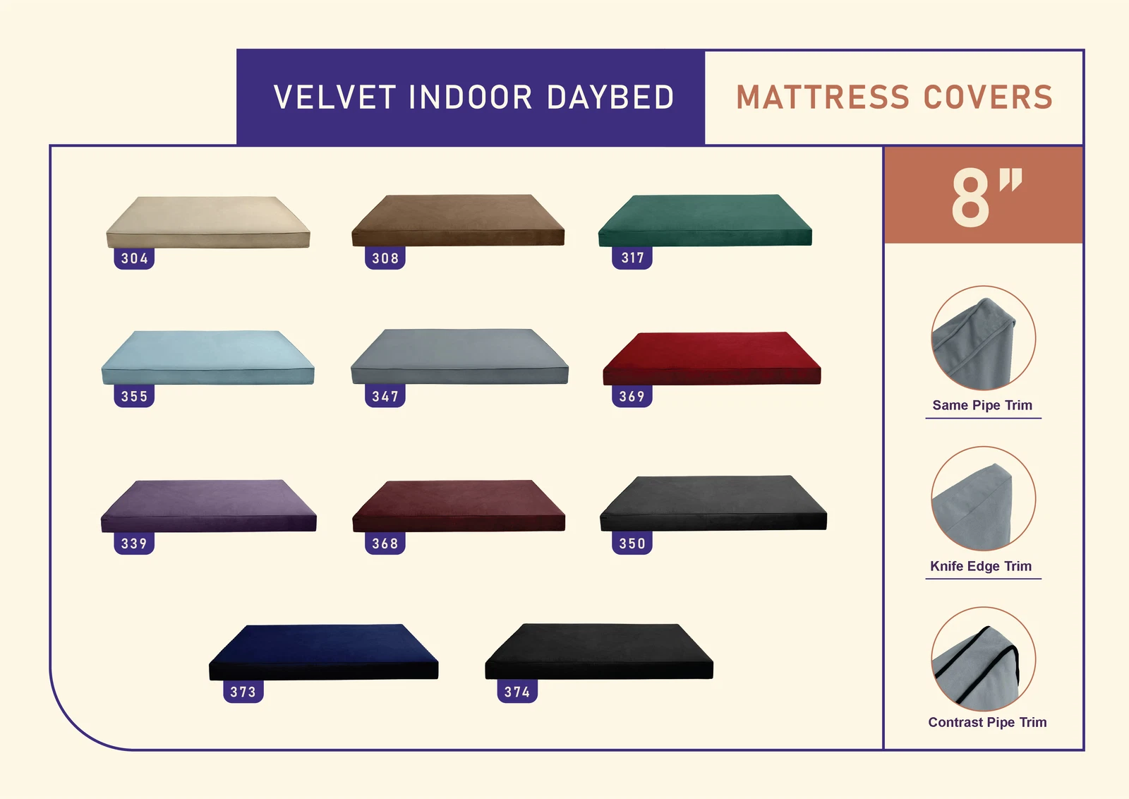 8" Thickness Velvet Indoor Daybed Mattress Fitted Sheet Slipcover |COVER ONLY|