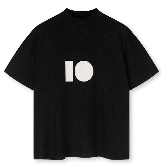 10 DAYS - T-Shirt High Neck Tee Linen Black Logo White Size 38