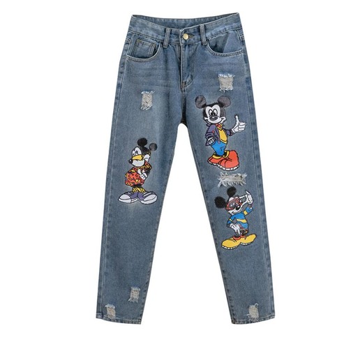 Denim Pants Print Mickey Mouse Casual 