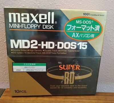 Maxell Mini Floppy Disk MD2-HD-DOS15 10pcs Super RD