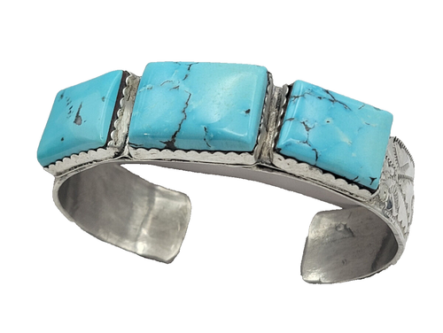 Brazalete Navajo Firmado SA Timberline Mine 3 lg Turquesa Plata de Ley 53 g - Imagen 2 de 4
