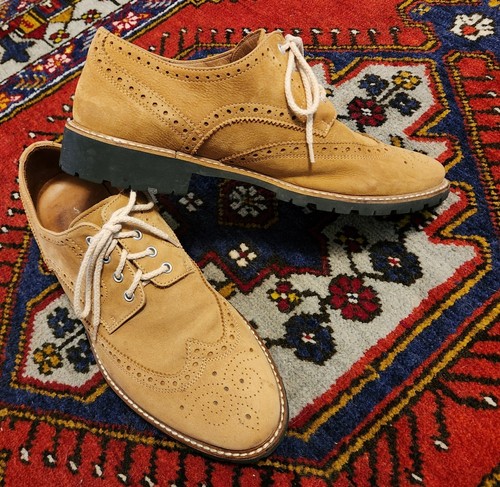 Men's MIKE KONOS Tan Suede Wingtip Oxfords Shoes Made in Italy Lug Soles Nice! - 第 7/11 張圖片