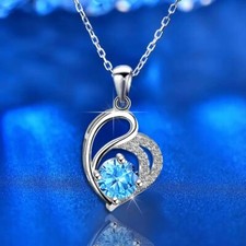Elegant Heart Shaped Pendant Necklace with Blue Crystal Accent Jewelry Gift